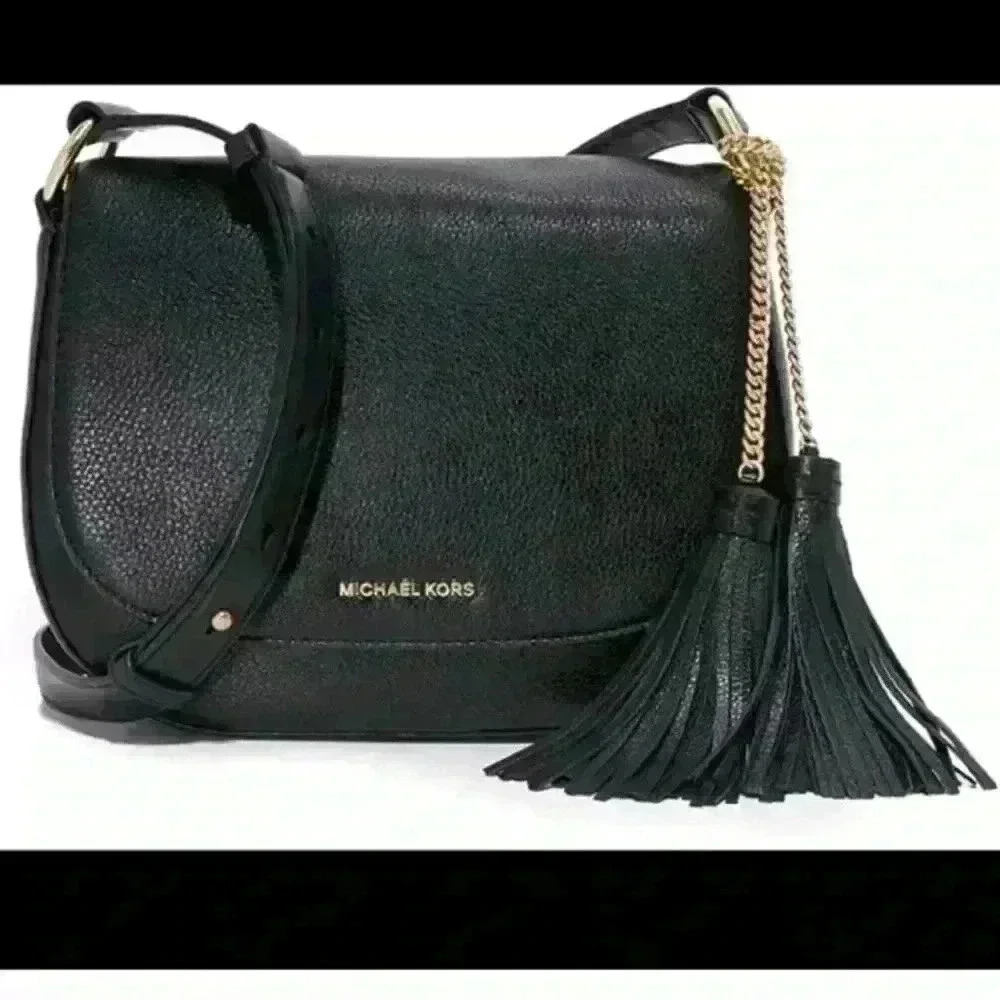 Michael Kors Black Pebbled Leather Elyse Medium Crossbody Designer Everyday Bag